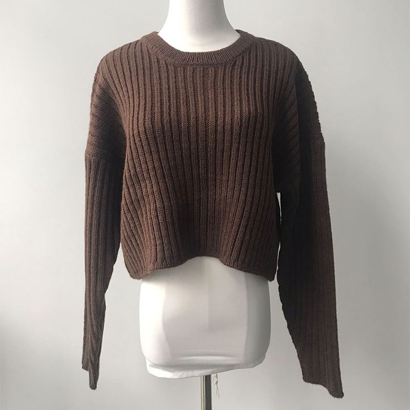 Classical Womem Solid Color Acrylic Pullover Crew Neck Wool Sweater – Sweater and Pullover price|S