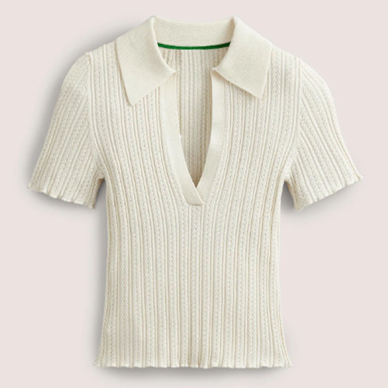 Classical Women Clothing V-Neck Polyamide Pllover Short Sleeve Polo Sweater – Sweater and Pullover price|S