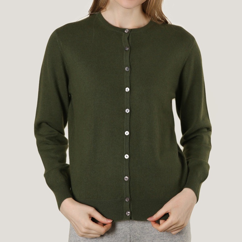 Crew Neck Button Cashemre Cardigan in Green – Cashmere Cardigan and Women Sweater price