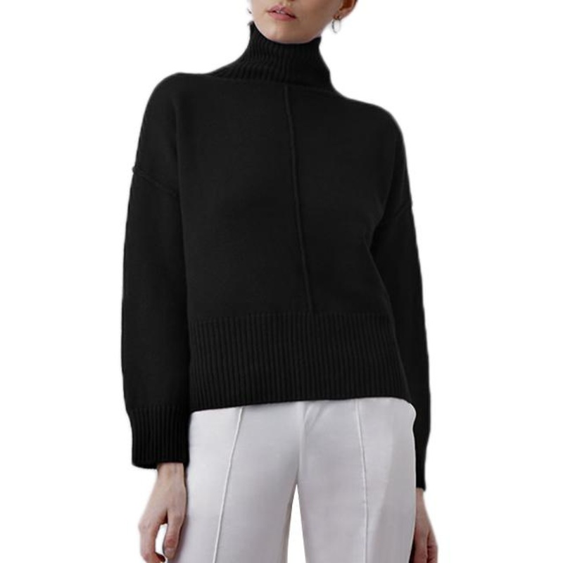 Solid Color Loose Knit Sweater Pullover Pit Stripes Simple Style Turtleneck Sweater – Ladies Sweater and Striped Sweater price|S, S/M/L/Customized Size