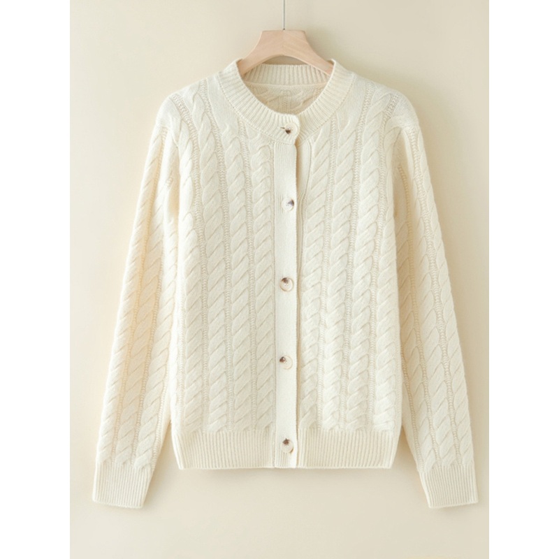 Warm New Pattern Round Neck Twist Thickened Knitted Cashmere Sweater Cardigan – White and Black price|S-XXXL,Customizable
