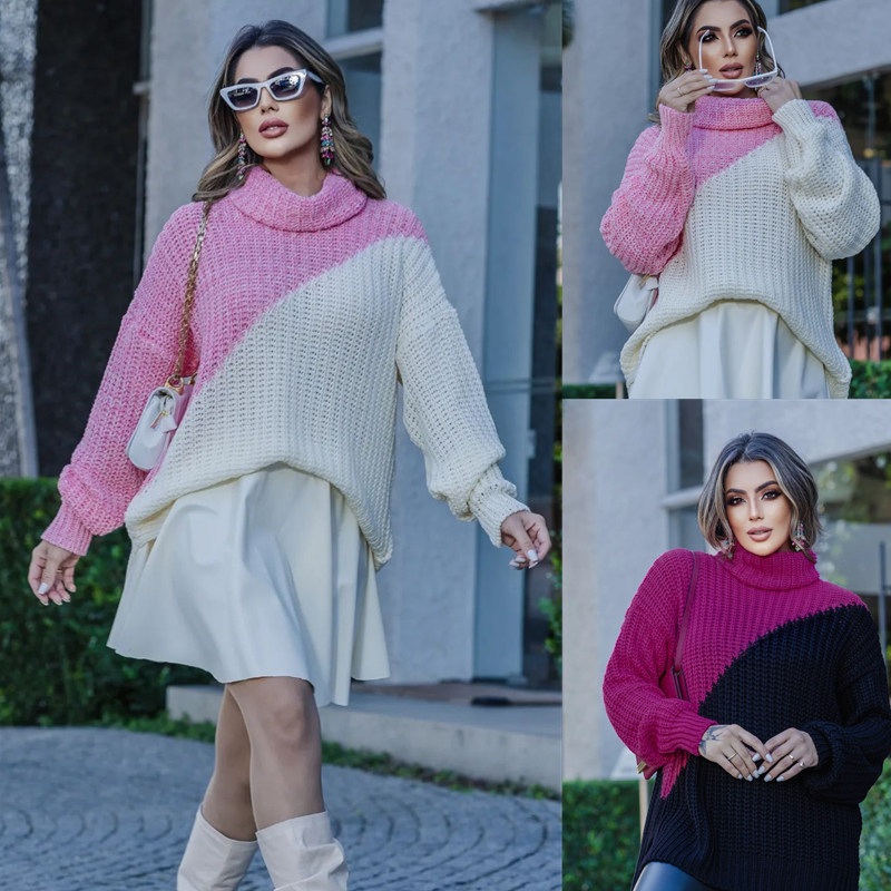 Winter New Color Matching Women Sweaters 2022 Custom Knit Turtleneck Pullover Sweater for Women – Custom Knit Sweater and Jacquard Sweater price|S