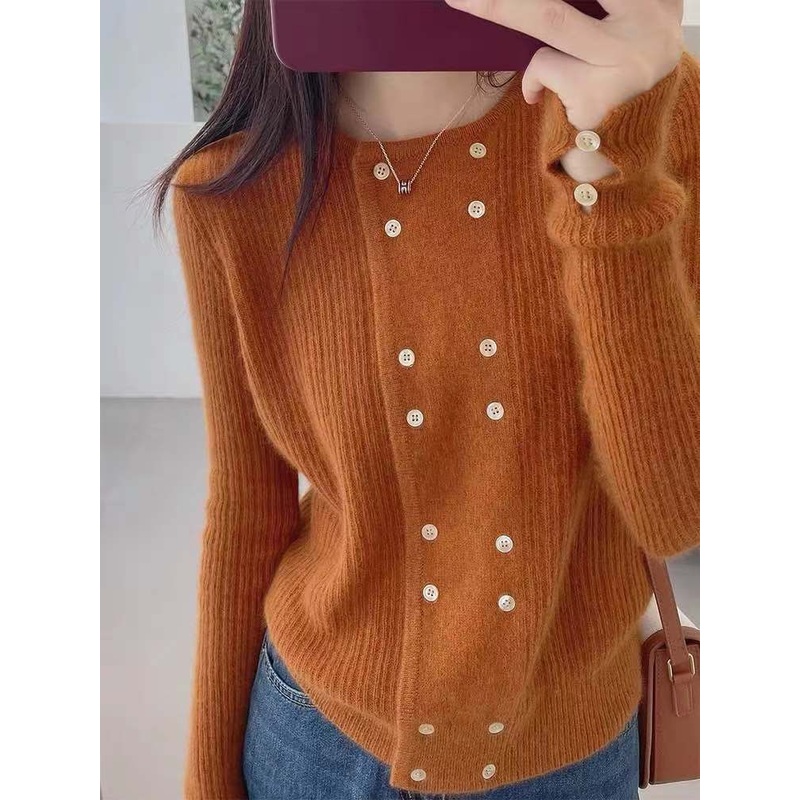 Womens Cropped Double Line Button Down Cardigan Round Neck Long Sleeve Rib Knit Cardigan Sweaters Outerwear Tops – Cropped Cardigan and Knitted Sweater 3/4 Sleeve price|S