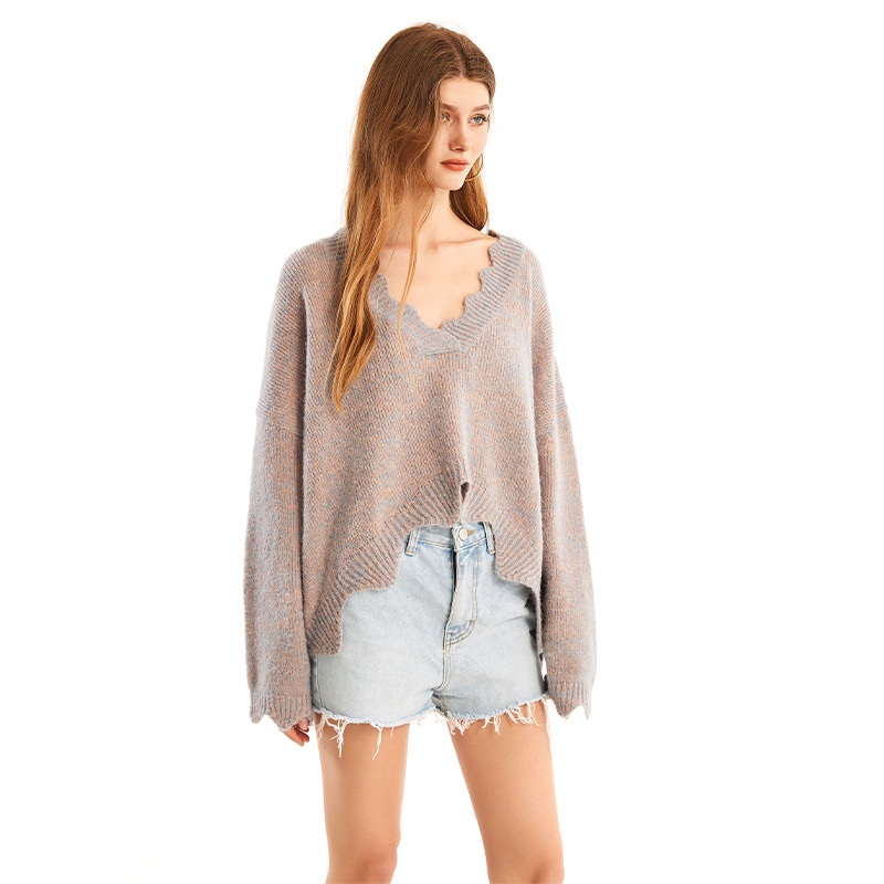 Womens New Sexy Fashion Scallop Knitwer V Neck Ladies Sweater – Clothing and Garment price|S