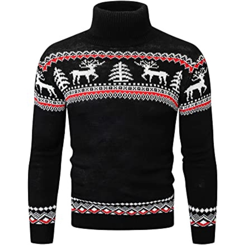 Christmas Sweater Round Neck Reindeer Snowflakes Ugly Knitted Sweater Pullover for Men Women – Christmas Pullover and Turtle Neck Pullover price|S