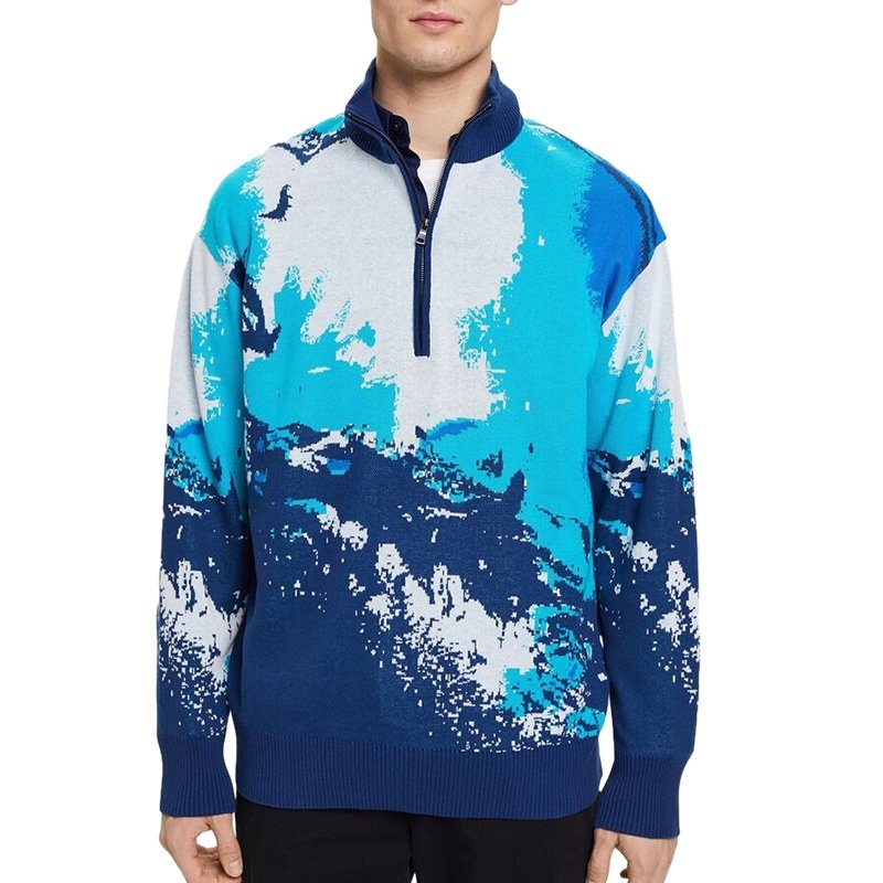 Customised Wholesale Ink Splash Design Jacquard Sweater Winter Turtleneck – Mens Sweater and Striped Sweater price|S, S/M/L/Customized Size