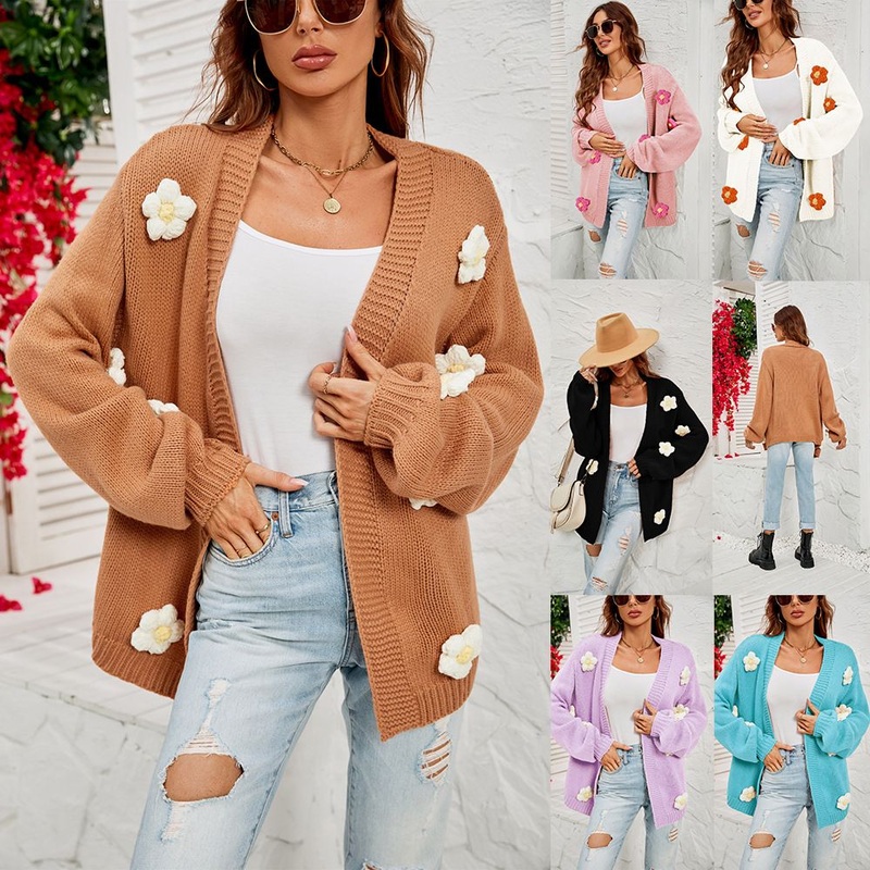 Factory Customized Winter Women Knitwear Flower Embroidery Lady Lantern Sleeve Solid Color Sweater – Hoodies and Sweater price|S