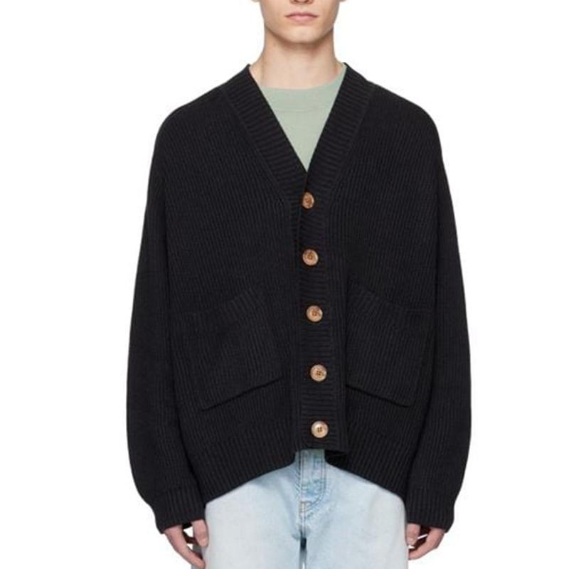 Solid Color Customized Ribbed Coarse Knit Men Knit Jacket with Pockets Cardigan Men V-Neck Single-Breasted Coat Men Sweater – Mens Sweater and Striped Sweater price|S, S/M/L/Customized Size