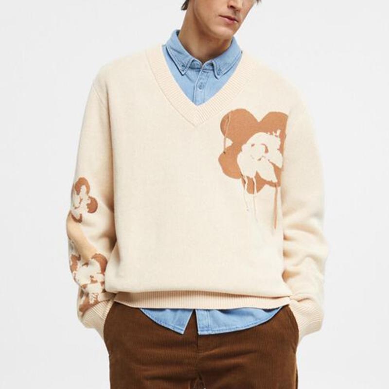Winter Warm 100% Cotton Solid Color Mens Printed Pullover Sweater Mens Jacquard Casual Pullover Knit Sweater for Men – Striped Sweater and Customized Factory Sweaters price|S, S/M/L/Customized Size