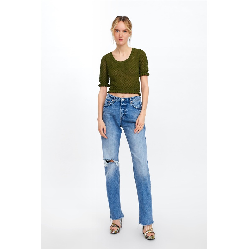Women Knitted Short Sleeve Textured Cropped Sweater – Dress and Clothes price|S