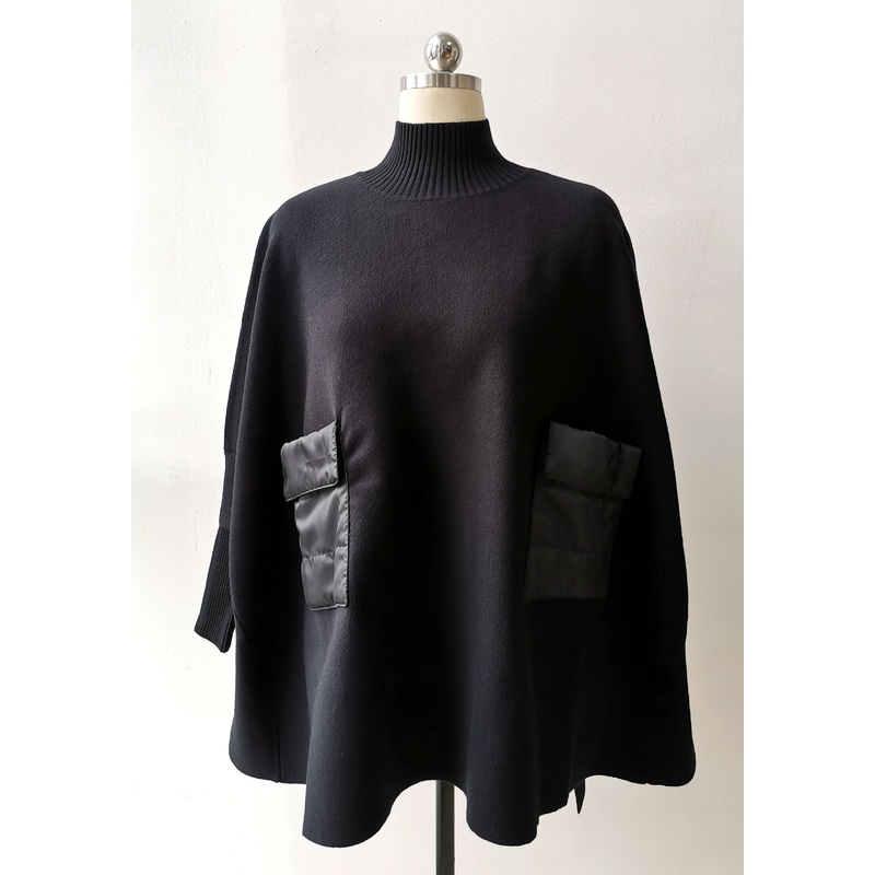 Womens Fashion Cape Sweater with Turtle Neck and Puff Pocket – Woman Sweater and Turtle Neck Sweater price|S