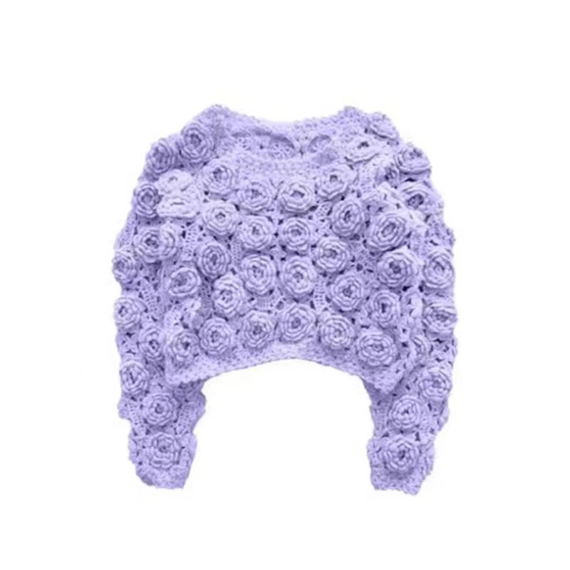 2022 New Trend of Fashion Womens High-End Custom Pure Handmade Hollow Rose Hook Sweater Short Heavy Industry Flower Sweater – Women Clothing and Fashion Design price
