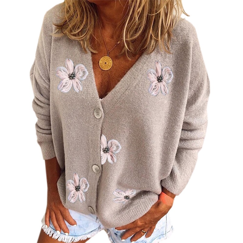 Factory Custom Gray Embroidered Long Sleeve Pretty Cardigan for Ladies – Cardigan 2021 and Cardigans for Womens price|S, S, M, L, XL, XXL