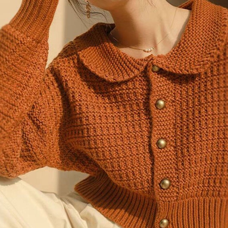 Fashion Doll Collar Knitted Cardigan Sweater Long Sleeve Women Clothing – Clothing and Knitwear price|S