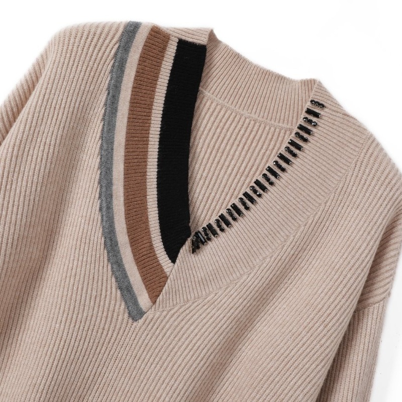 Ladies Fashion V Neck Pullover with Sequines Colothes – Wool Pullover and Fashion price|S