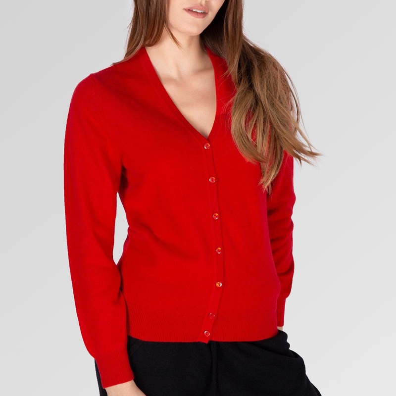 Red V Neck Plain Knit Cardigan with Buttons – Cashmere Sweater and Women Sweater price