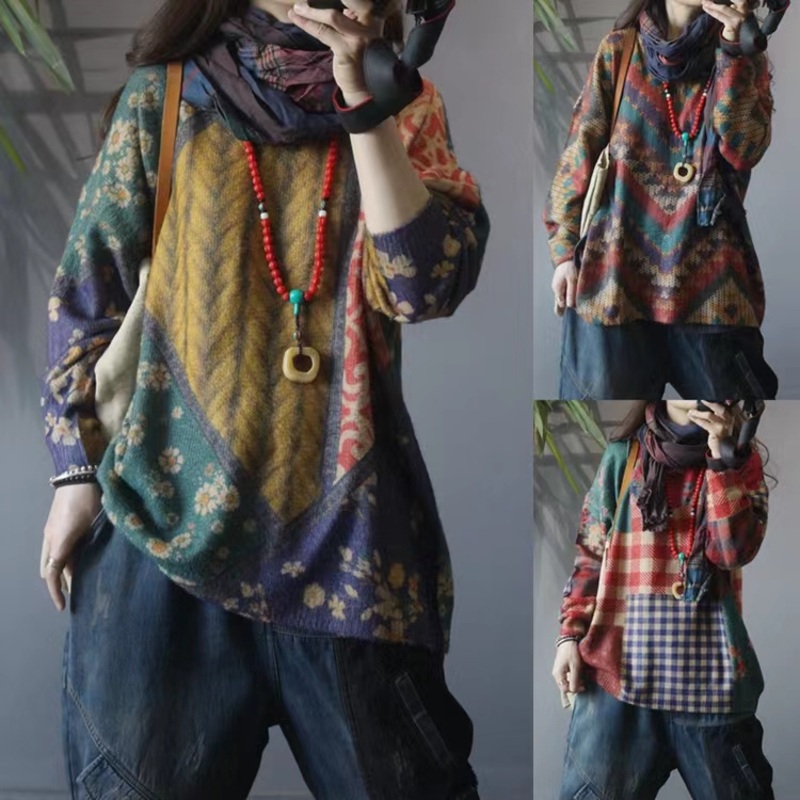 Autumn/Winter 2022 New Trend Fashion Loose Women S Round Neck Long Sleeve Heavy Craft Printed Sweater Knit of Apparel – Women Clothing and Sweater Top price