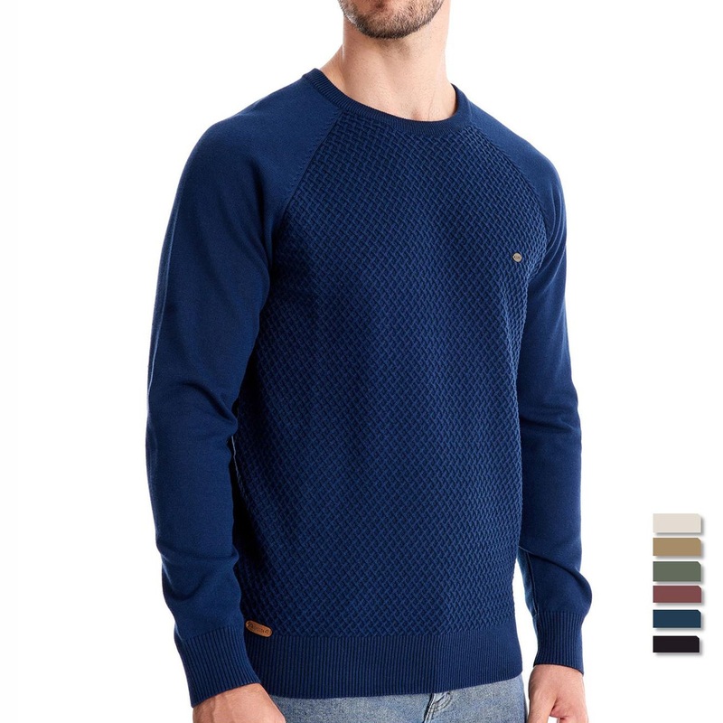 Autumn Winter Cotton Men Knitwear Clothing Raglan Shoulder Solid Color Long Sleeve Diamond Knitting Sweater Pullover – Basic Sweater and Men Sweater price
