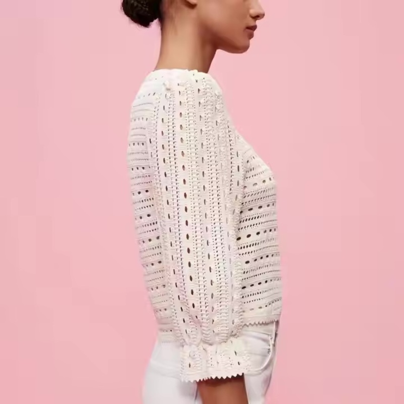 Custom OEM&ODM Crocheted Sweater Women Hollow out Square Collar Knitwear Long Sleeves Women Cardigan Sweater with Flower – Cardigan Sweater and Custom Design Clothing price