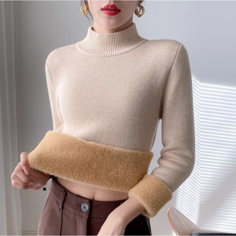 Half Turtleneck Women Knitwear Clothing Soft Plus Fleece Thickened in Autumn Winter Warm Thick Basic Sweater – Thick Sweater and Women Sweater price