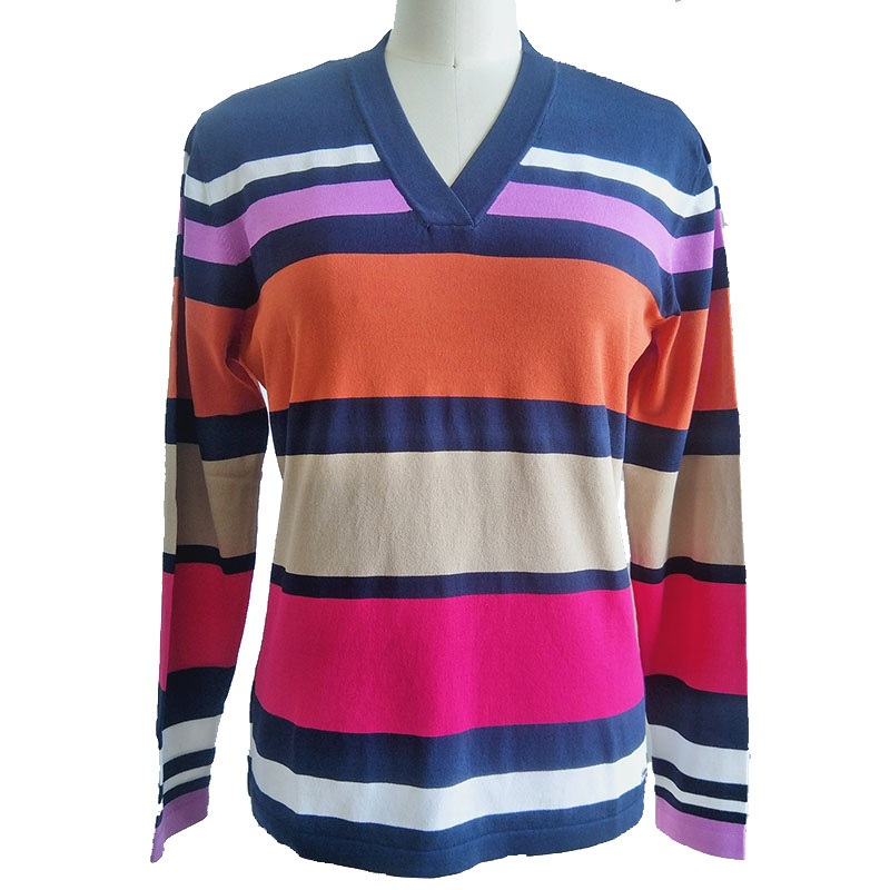 Ladies Mullticolor Striped Contrast Color Sweater Women V-Neck Pullover – Sweater and Ladies Sweater price