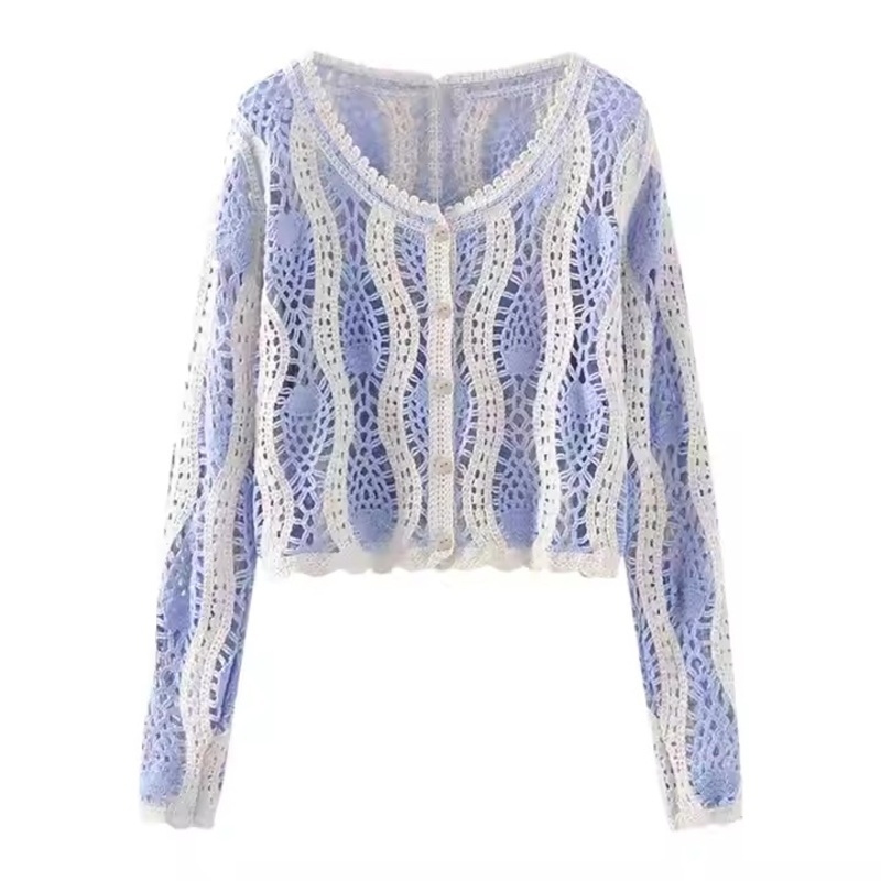 Summer Wholesale Knitted Crochet Hollow Long Sleeve Cardigan Women S Clothing Sweater – Cardigan Sweater and Ladies Sweater price