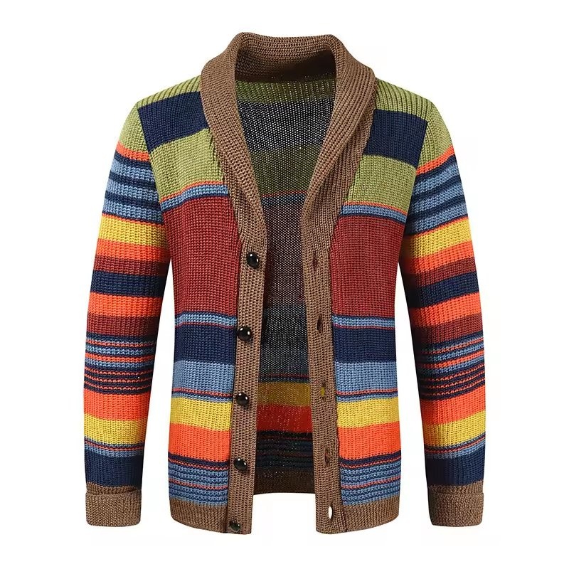 2024 Winter Irregular Stripes Cardigan Sweaters Lapel Long Sleeve Single Breasted Knitted Sweater Men – Pullover Sweater and Cardigan Sweater price|<span style="font-size:16px;"><span style="color:|222222;"><span style="border:0px;padding:0px;line-height: