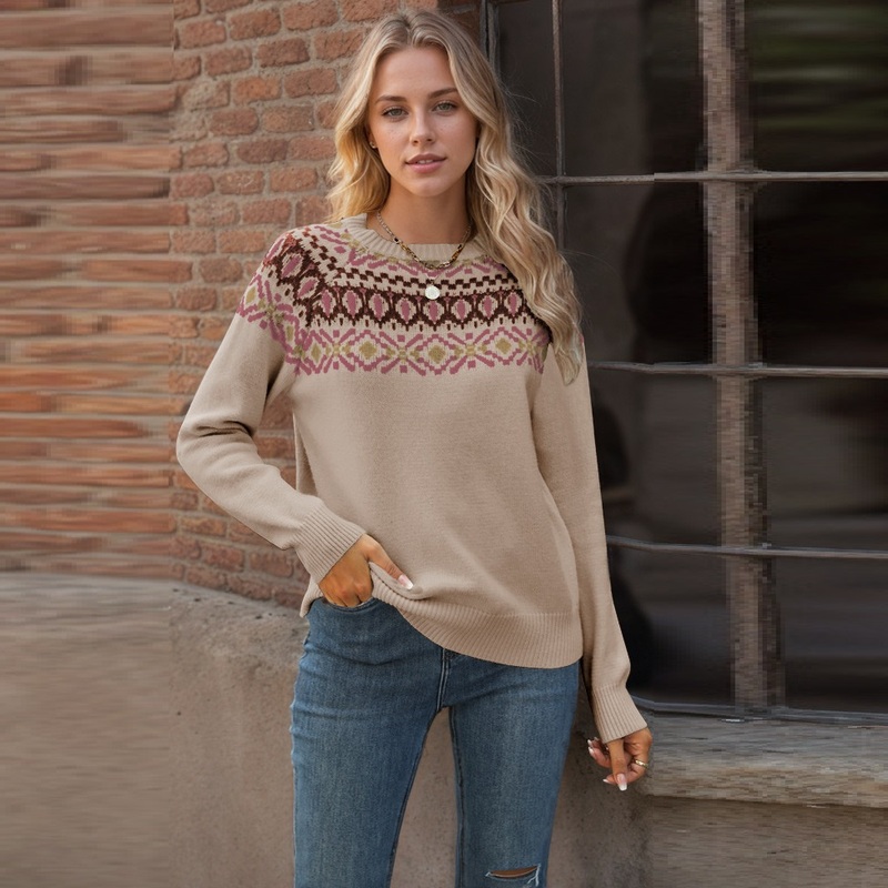 Autumn and Winter Hot Jacquard Retro Vintage Knitwear Large Size Round Neck Pullover Sweater – Oversized Sweater and Women Sweater price