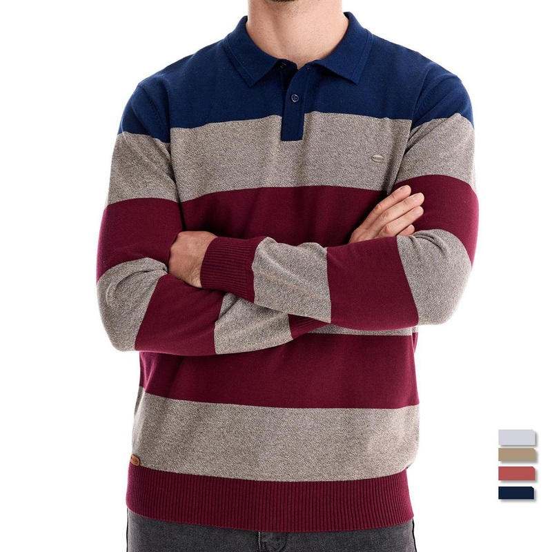 Autumn Men Long-Sleeved Polo Collar Knitwear Lapel Striped Splicing Mens Sweater – Striped Sweater and Men Sweater price