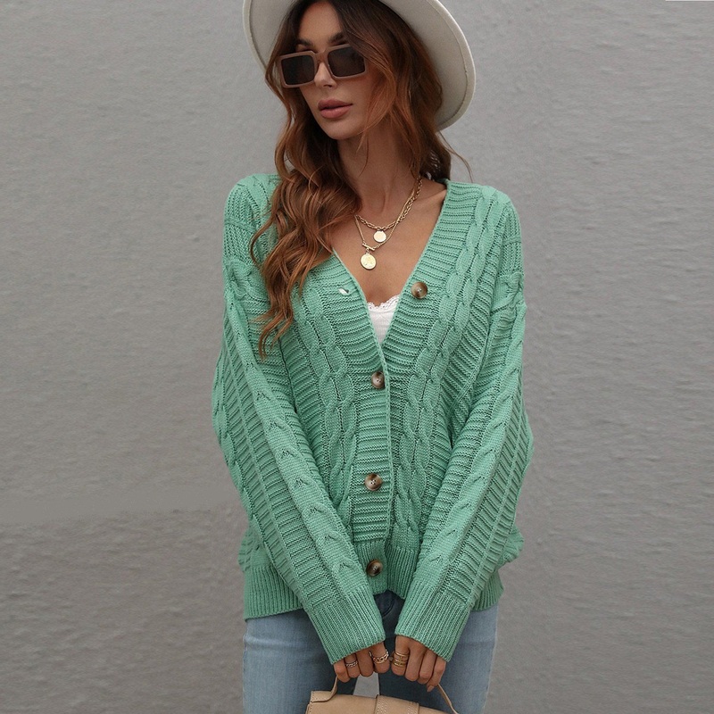 Autumn Winter Casual Knitwear Button Women Loose Solid Color Twisted Cable Knitted Female Sweater Cardigan – Women Cardigan and Women Sweater price