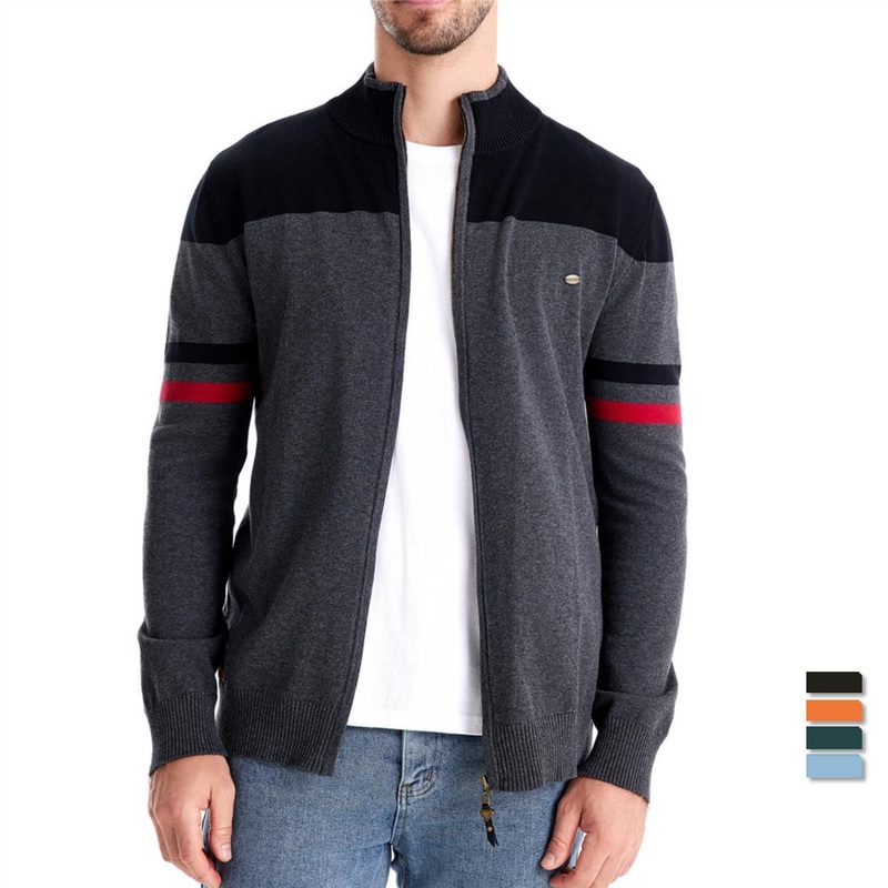 Autumn Winter Knit Cardigan Knitwear Color Block Striped Zipper Knit Fashion Men Sweater Cardigan – Zipper Cardigan and Women Sweater price