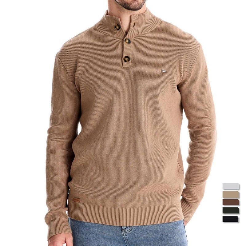 Autumn Winter Knitwear Stand Collar Men Buttons Mock Neck Custom Solid Color Casual Sweater – Buttons Sweater and Men Sweater price