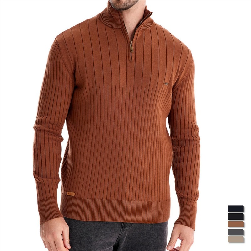 Autumn Winter Mock Collar Knitwear Clothing Men Sweater Half Zipper Solid Color Sweater – Zipper Sweater and Men Sweater price