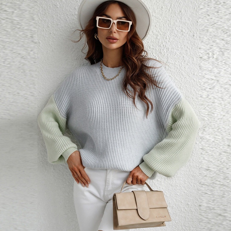 Autumn Winter Round Neck Knitwear Clothing Long Sleeve Plus Size Color Block Loose Large Size Woman Sweater – Color Block Sweater and Women Sweater price
