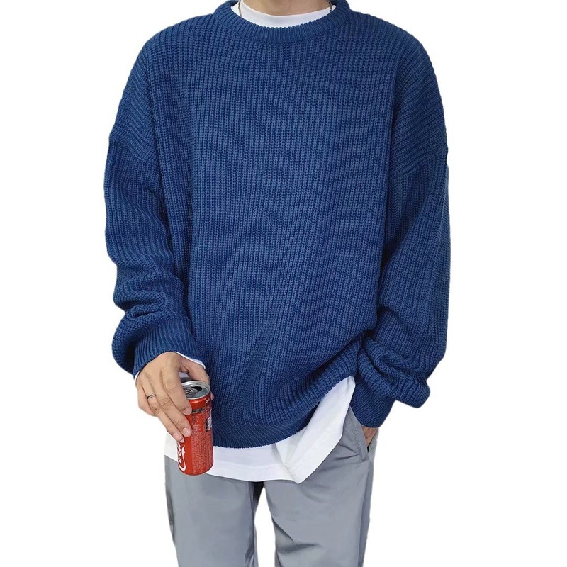 Autumn Winter Solid Color Round Neck Sweater Loose Versatile Knitwear for Man – Mens Knitted Sweaters and Knitwear Men price