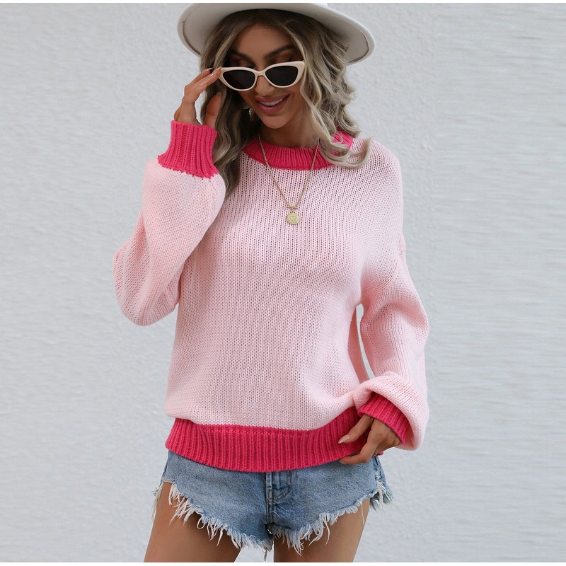 Autumn Winter Women Knitwear Clothes Casual Women Patchwork Color Block Jumper Women Loose Sweater – Color Block Sweater and Women Sweater price