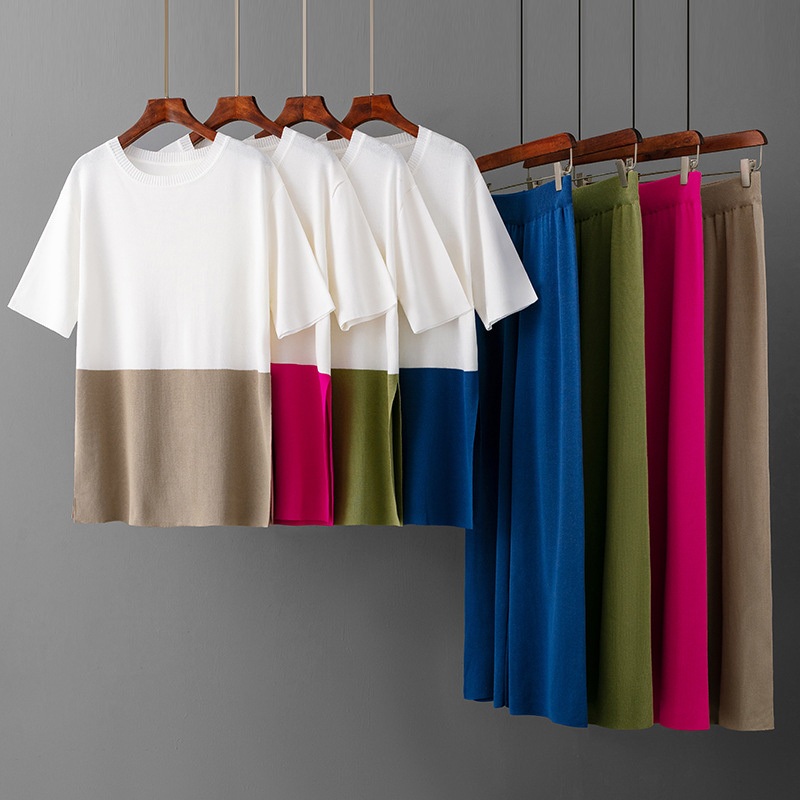 Casual Fashion Set Two-Piece Set Female Wide-Leg Pants + Summer Loose Large-Size Short-Sleeved T Shirt Tops Blouse – Women Knit T Shirt and Women Sweater price
