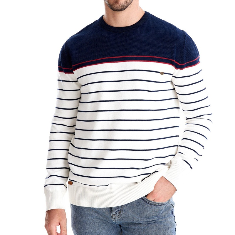 Custom Classic Male Autumn Winter Long-Sleeved Men Knitwear Fashion Crew-Neck Striped Casual Sweater – Striped Sweater and Men Sweater price
