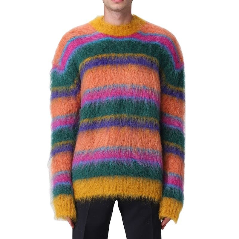 Custom OEM & ODM Men Mohair Sweater Fuzzy Striped Knit Pullover Knitwear Long Sleeve Knitted Crew Neck Winter Mohair Sweater Men – Pullover Sweater and Cardigan Sweater price|<span style="font-size:16px;"><span style="color:|222222;"><span style="border:0