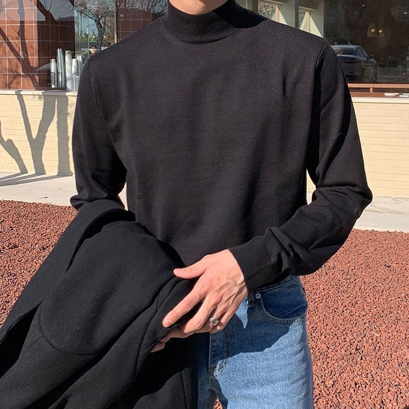 Half High Neck Sweater Mens Long Sleeved Korean Style Trendy Personalized Knitwear – Mens Knitted Sweaters and Knitwear Men price