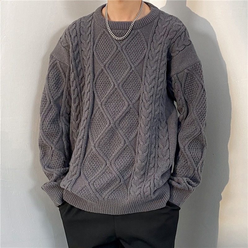 Thick Needle Sweater Mens Autumn Winter Loose Casual Pullover Fashion Knitted Knitwear – Mens Knitted Sweaters and Knitwear Men price
