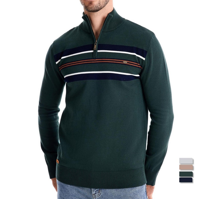 Wholesale Autumn Winter Men Knitwear Jumper Half Zip Knit Casual Striped Sweater Pullover – Striped Sweater and Men Sweater price