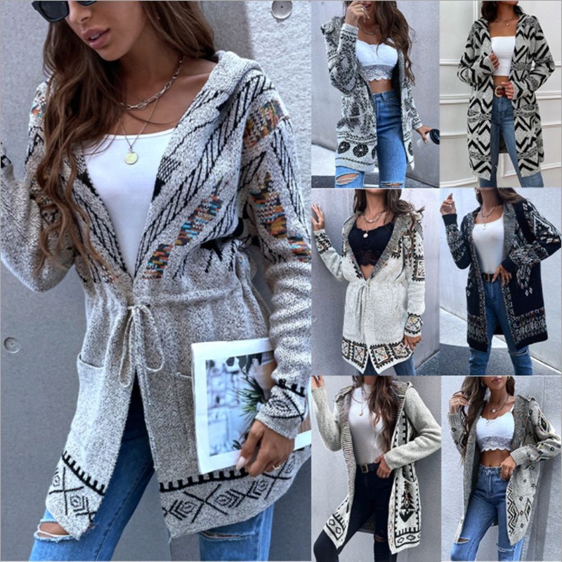 Winter Women Long Loose Warm Print Knitted Sweater Coat Cardigan – Cardigan Sweater Coat and Long Knitted Cardigan price