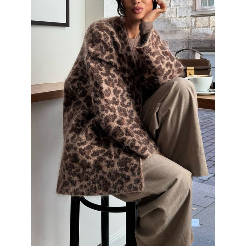Womens Leopard Print Casual Coat Clothes Wholesale Fashion Loose Sweaters – Women Sweater Cardigan and Women Sweater price