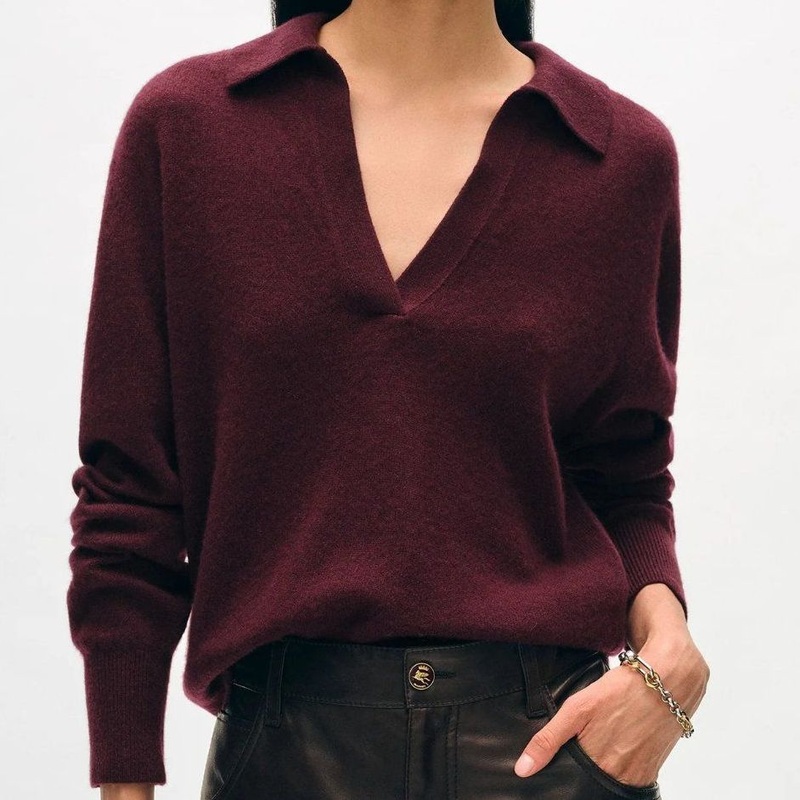 100% Cashmere Knitted Womens Fashion Jo V-Neck Polo Pullover Jumper Sweater – Sweater and Cashmere price