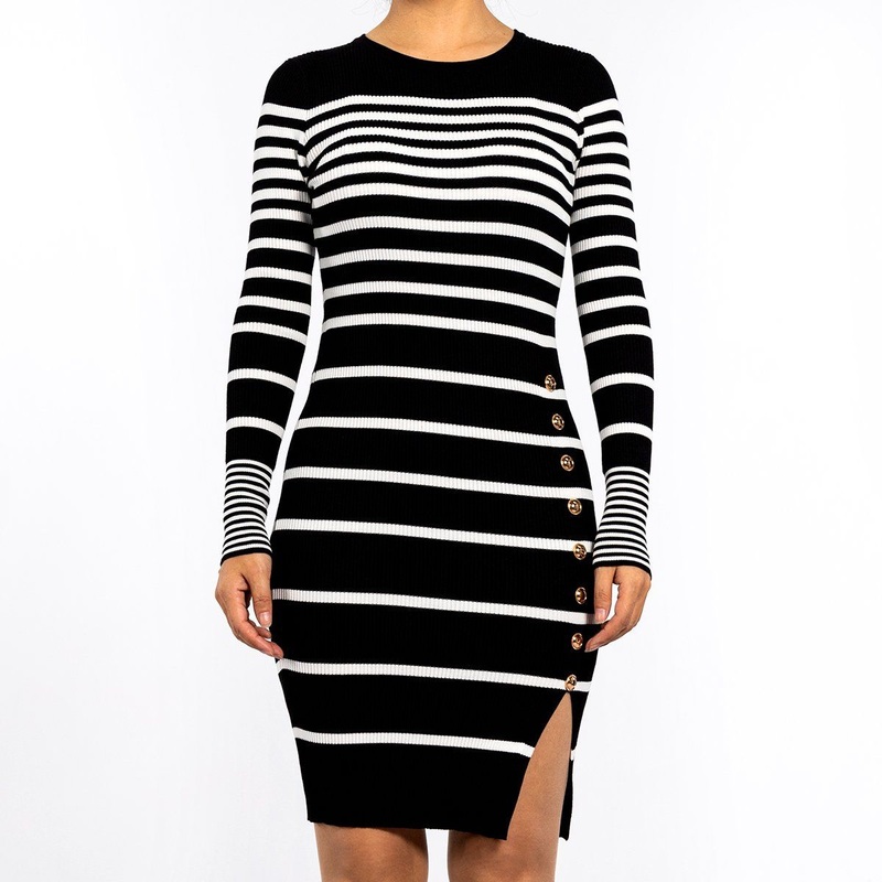 2023 Knitted Striped Long Sleeve Hem Open Wrap Spring Dress for Women – Womens Dresses and Womens Work Dresses price