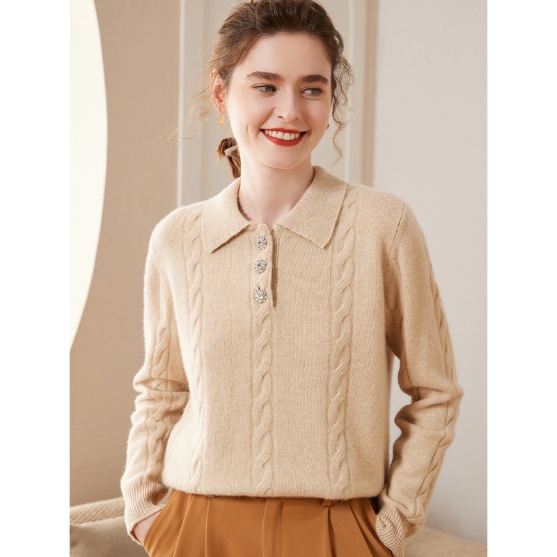 Autumn and Winter Fashion Polo Collar Knitted Cashmere Casual Sweater for Women – Everyday Clothing and Ladys Garments price