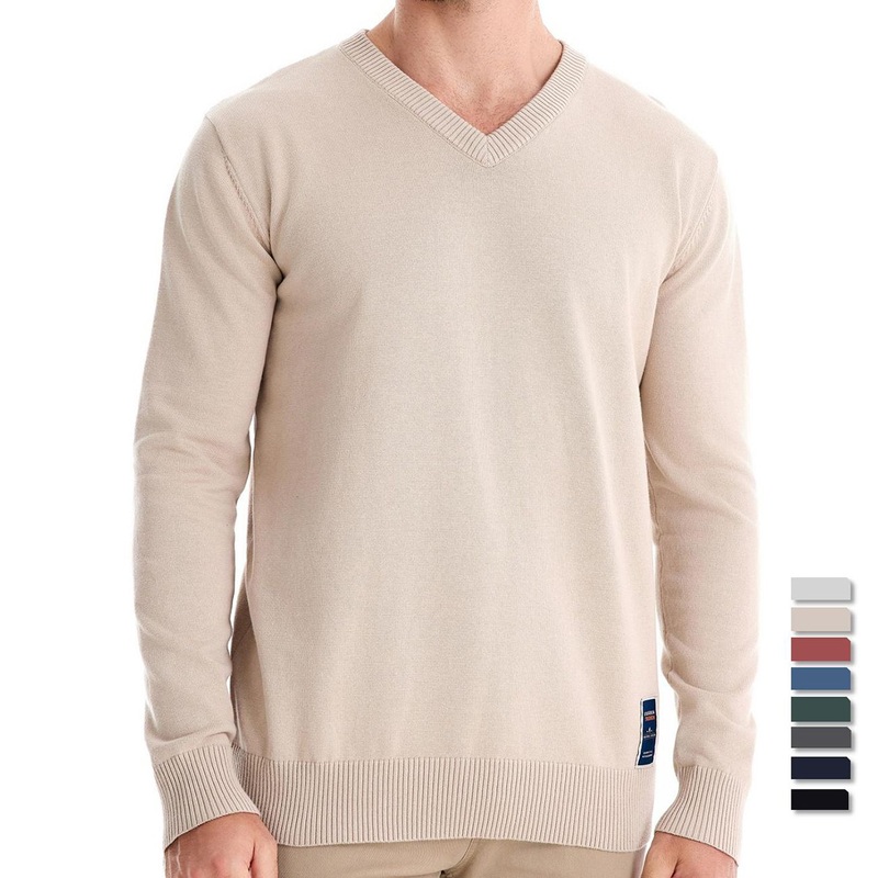 Autumn Winter Cotton Solid Color Knitwear Fashion Classic V-Neck Men Basic Sweater – V Neck Sweater and Men Sweater price