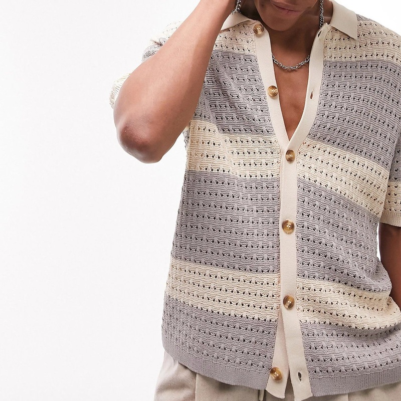 Custom Loose Button Mesh Hollow out Crochet Sweater Short Sleeve Polo Knit Crochet Shirt Men – Pullover Sweater and Cardigan Sweater price|<span style="font-size:16px;"><span style="color:|222222;"><span style="border:0px;padding:0px;line-height:21px;">1