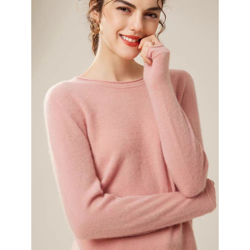 Custom Wholesale Knitwear Solid Pink Color Classic Knit Sweatshirts Long Sleeve Women Sweater – Women Sweater and Turtleneck Women Sweater price
